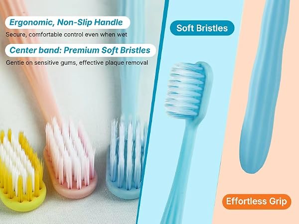 Soft bristles, ergonomic non-slip handle; gentle clean disposable toothbrush close-up