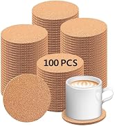 100 pcs Cork Coasters for Drinks, Bulk Blank Coasters DIY Crafts, Non-Slip, Heat-Resistant, Absor...