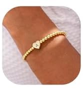 Beaded Bracelets for Women Dainty Heart Initial Bracelet Letter A-Z Charm Bracelet for Women Stre...