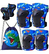 FIODAY Knee Pads for Kids Youth Dinosaur Knee Elbow Pads Wrist Guards with Drawstring Bag Adjusta...