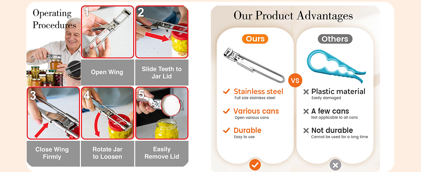 2PCS Adjustable Stainless Steel Jar Opener