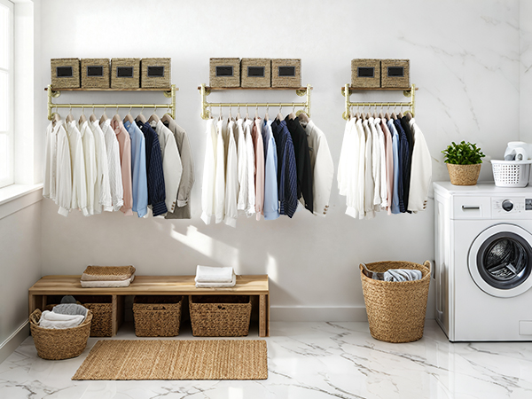 Wall Mounted Clothes Rack with Shelf