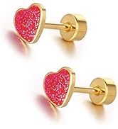18g Titanium Heart Love Earrings for Women Girls Stainless Steel 14k Gold Plated Hypoallergenic C...