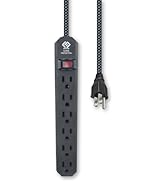 OSKOS 6-Outlet Surge Protector with 4-ft Braided Extension Cord, 500 Joules, 15A/1800W, Wall-Moun...