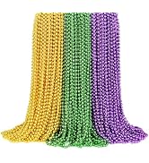 Mardi Gras Beads Bulk, 144 Pcs Mardi Gras Beads Necklaces 33'' 7 mm Metallic Gold Green Purple Be...
