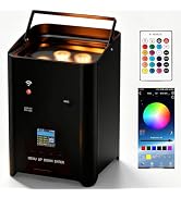 SHEHDS Rechargeable Wireless Stage Light, 6x18W Par Can Lights, RGBWA+UV 6-in-1 with Remote, APP,...