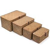 Wicker Basket with Lid, Seagrass Storage Basket, Woven Baskets for Storage, Decorative Storage Ba...
