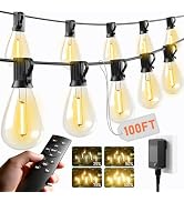 Sikitul 100FT LED Outdoor String Lights with Remote, One Continuous Strand Patio Lights with 35+1...