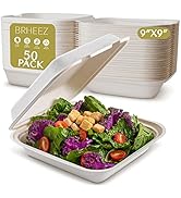 brheez Disposable Clamshell To-Go Containers – Bagasse Fiber Containers with Lids f...