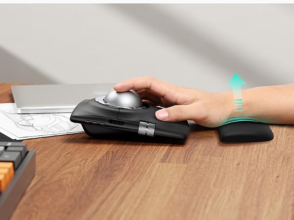 Multiple images showing hands demonstrating installation or setup of a black electronic device on wooden surface.