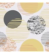 CRE8TIVE Circle Geometric Wallpaper Peel and Stick Modern Yellow Orange Grey Circles Liners Wallp...