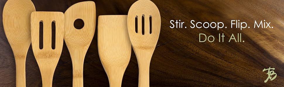 Wood tools mixers spoon spatula ladle collection pasta food dining sustainable plastic silicone