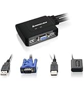 IOGEAR 2-Port USB VGA Cabled KVM Switch - 2048 x 1536 - Remote Button Switch - Plug n Play - PC, ...