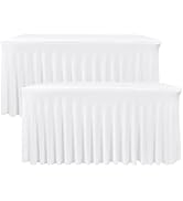 Nasitos White Table Skirt for 6 Foot Rectangle Tables, 2 Pack - 72 x 30 Inch - 2 Pack Stretch Spa...