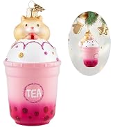 HZYC Christmas Ornaments,Glass Blown Ornaments for Tree,Hamster&Milk Tea Collection Figurine Hang...