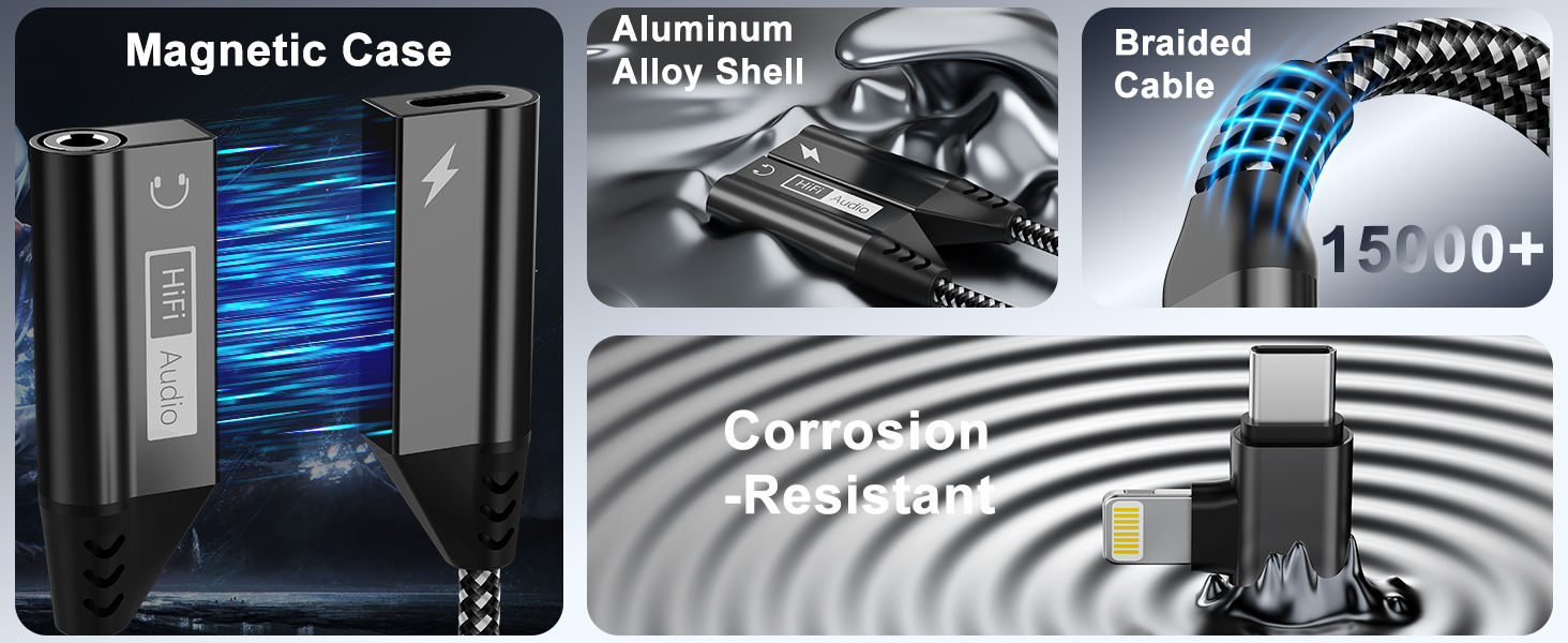 Lightning + USB C to 3.5mm headphone and Charger Adapter