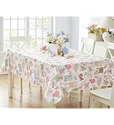 Newbridge Spring and Easter Vinyl Rectangle Tablecloth, 60 x 84 Inch, Bella Rose and Bird Postcar...