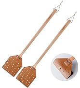 DEBETOOL Fly Swatter Set - 2 Pack Wooden Leather Fly Swatter with Hanging Rope, Heavy Duty Fly Sw...