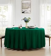 Aocoz Round Tablecloth 120 Inch 2 Pack Dark Green Tablecloths Washable Decorative Linen Polyester...