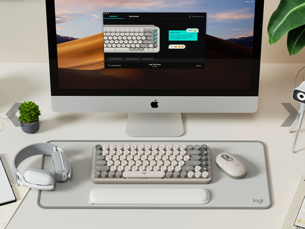 pop keys mist and pop mouse wireless beige gray, zone vibe 100 wireless headset, streamcam white