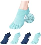 soxsense Cushion No Show Toe Socks For Women Five Finger Socks Low Cut Athletic Running Socks 4 P...