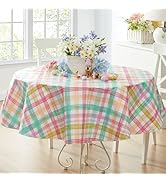 Newbridge Simone Easter Pastel Plaid Vinyl Flannel Backed Tablecloth – 70 Inch Round – Wipe Clean...