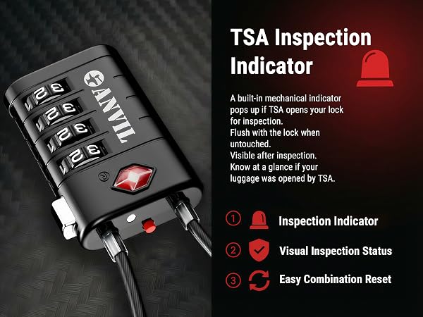 ANVIL TSA luggage lock with red inspection indicator shows if TSA opened your bag.