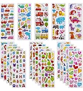Meafeng 3D Stickers for Kids & Toddlers 24 Sheets 550+ Puffy Stickers Variety Pack with Animals, ...
