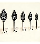 FKLOYP Leaf Decorative Wall Hooks (Set of 5), Vintage Rustic Wall Mount Coat Hooks Heavy Duty Hoo...