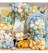 HILAVO Sage Green Dusty Blue Yellow Balloon Garland 126 Pcs Slate Blue Olive Green Yellow Sand Wh...