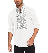 COOFANDY Men's Henley Shirt Vyshyvanka Long Sleeve African Print Shirts Casual Zip Up Cotton Line...