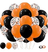 Halloween Balloons Black Orange Balloons, 60Pcs 12inch Latex Orange Black Balloon and Confetti Ba...