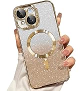 Misscase Compatible with iPhone 14 Magnetic Glitter Case with Camera Lens Protector Full Protecti...