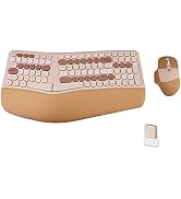 Wireless Ergonomic Keyboard and Mouse Combo with PU Wrist Rest, Carpal Tunnel Keyboard, 2.4G Colo...
