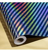 Burymento Holographic Stripe Blue Wrapping Paper, Reversible Gold Gift Wrap for Birthday, Valenti...