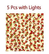 BLEUM CADE 5Pcs 41Ft Flower Garland Artificial Rose Vines with 32.8Ft String Lights, Cute Fake Ha...