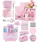 Vamrak Pink Desk Accessories and Organizers with Desk Organizer and 360°Rotating Pen Holder stapl...