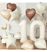 40 Inch Cream 10 Balloon Decor, Beige Tan Brown Apricot Heart Balloon, Foil Neutral Nude Sand Whi...