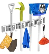 reliahom Broom Holder Wall Mount Mop and Broom Hanger Wall Mounted Garage Storage Rack Kitchen Ga...