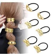 6PCS Gold Hair Cuffs For Women, Metal Hair Ties Gold Hair Ties Hair Jewelry For Women, Metal Hair...