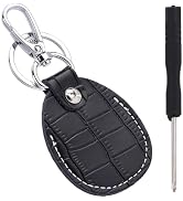 CALFOVERA Genuine Leather Key Fob Black Portable Leather Keychain Cover Compatible Scratch-Resist...