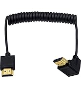 Duttek Down Angle Coiled HDMI Cable 4FT/1.2M, Extreme Thin 90 Degree HDMI Male to Male Coiled Cab...