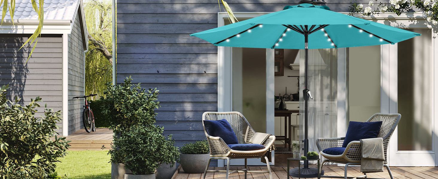 Turquoise Durable Solar Led Patio Umbrellas