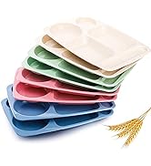 WUWEOT 8 Pack Divided Food Plates, 13.5" Wheat Straw Tray, 5-Compartment Unbreakable Fast Food Tr...