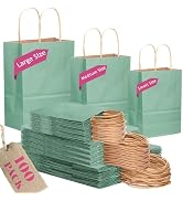 qiqee 100PCS Gift Bag with Handles Bulk Kraft Light Blue Paper Bags Assorted Sizes(33 Large 13",3...