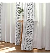 Joydeco Black Embroidered Curtains 63 Inch Long 2 Panel Set, Victoria Decorative Linen Drapes for...