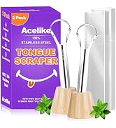 Acelike Tongue Scraper for Adults with 2 Holder and 2 Travel Case, Metal Tongue Scraper for Tongu...