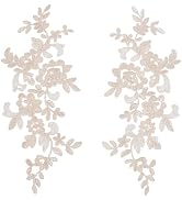 HOBBIESAY 2 Pair Flower Embroidery Lace Applique 10.2 Inch Long PeachPuff Floral Patch Sewing Cra...