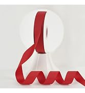 MEEDEE Red Grosgrain Ribbon 1 Inch Grosgrain Hair Ribbon 50 Yards Per Roll Thick Red Ribbon for H...