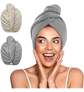 YFONG 2 Pack Microfiber Hair Towel Wrap for Women, Super Absorbent Quick Dry Hair Turban for All ...